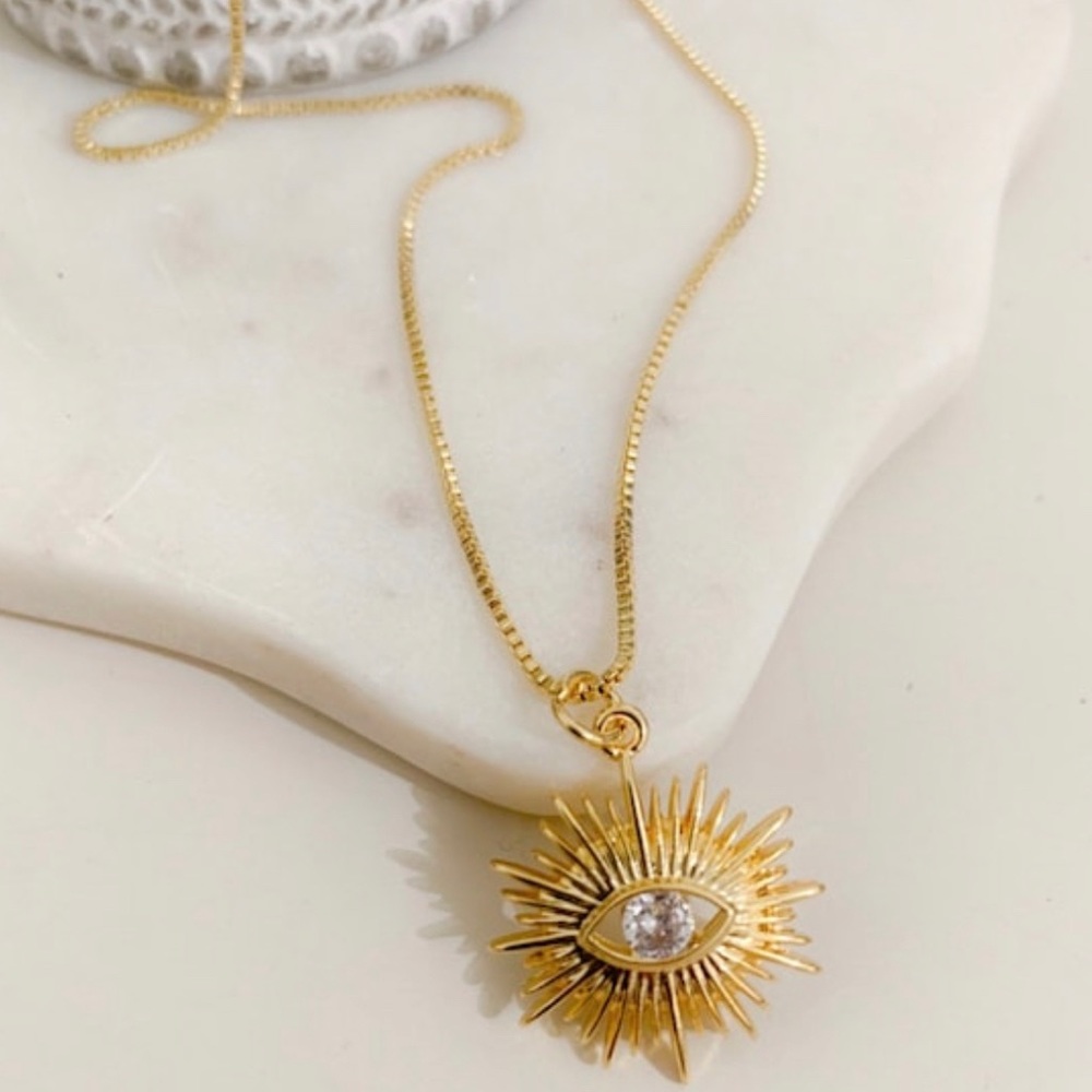Evil Eye/Sun Burst Necklace | 14k Gold Filled